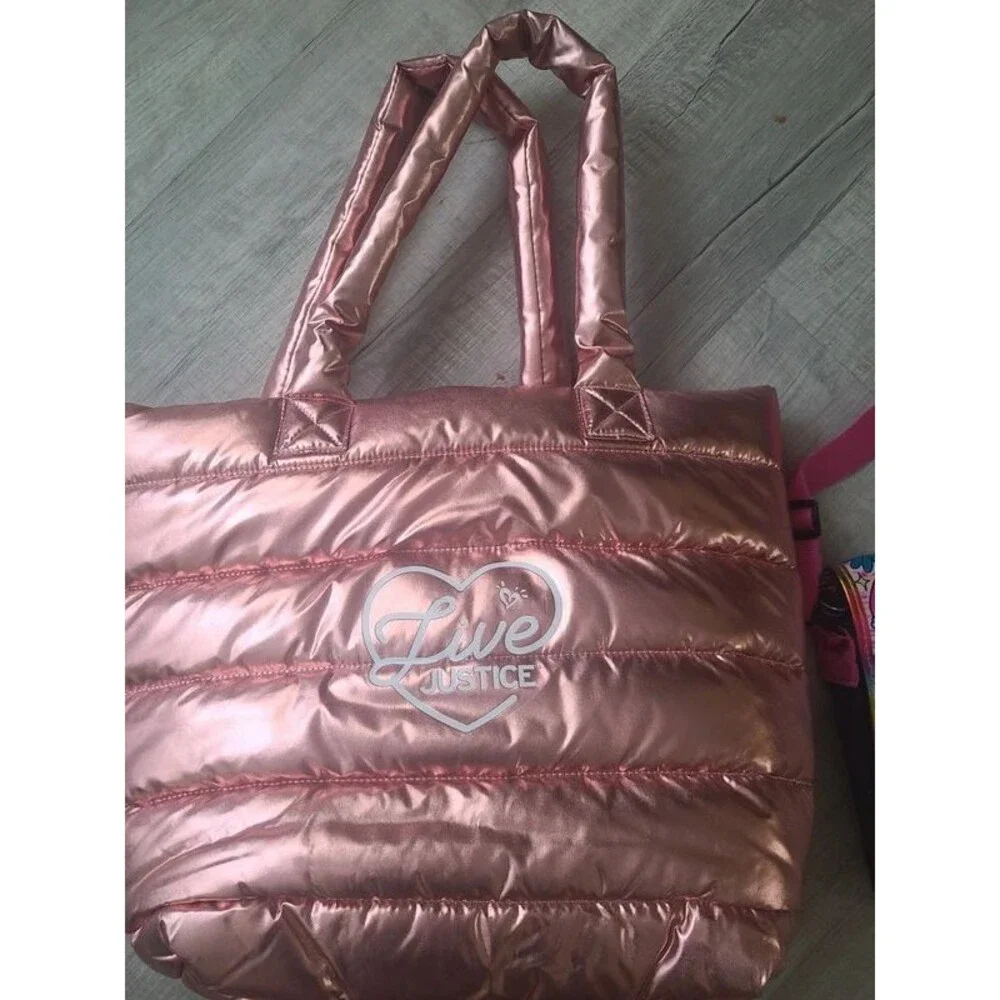 Justice brand rose gold puffy totebag + 1 crossbody